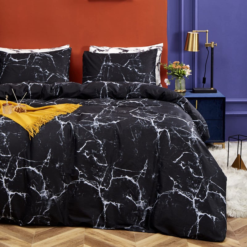 CLOTHKNOW Black White Queen Comforter Set 3Pcs Marble Bedding Comforter Sets Abstract Comforter Queen Men Women Black Queen Size Comforter Sets - Image 5